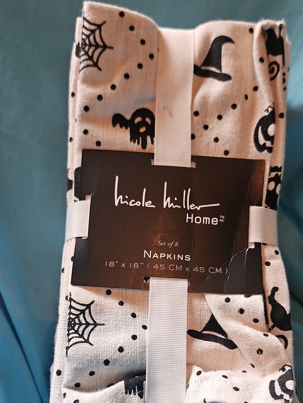 Halloween Nicole Miller Halloween Dot & Ghost Cotton Napkins - White/Black